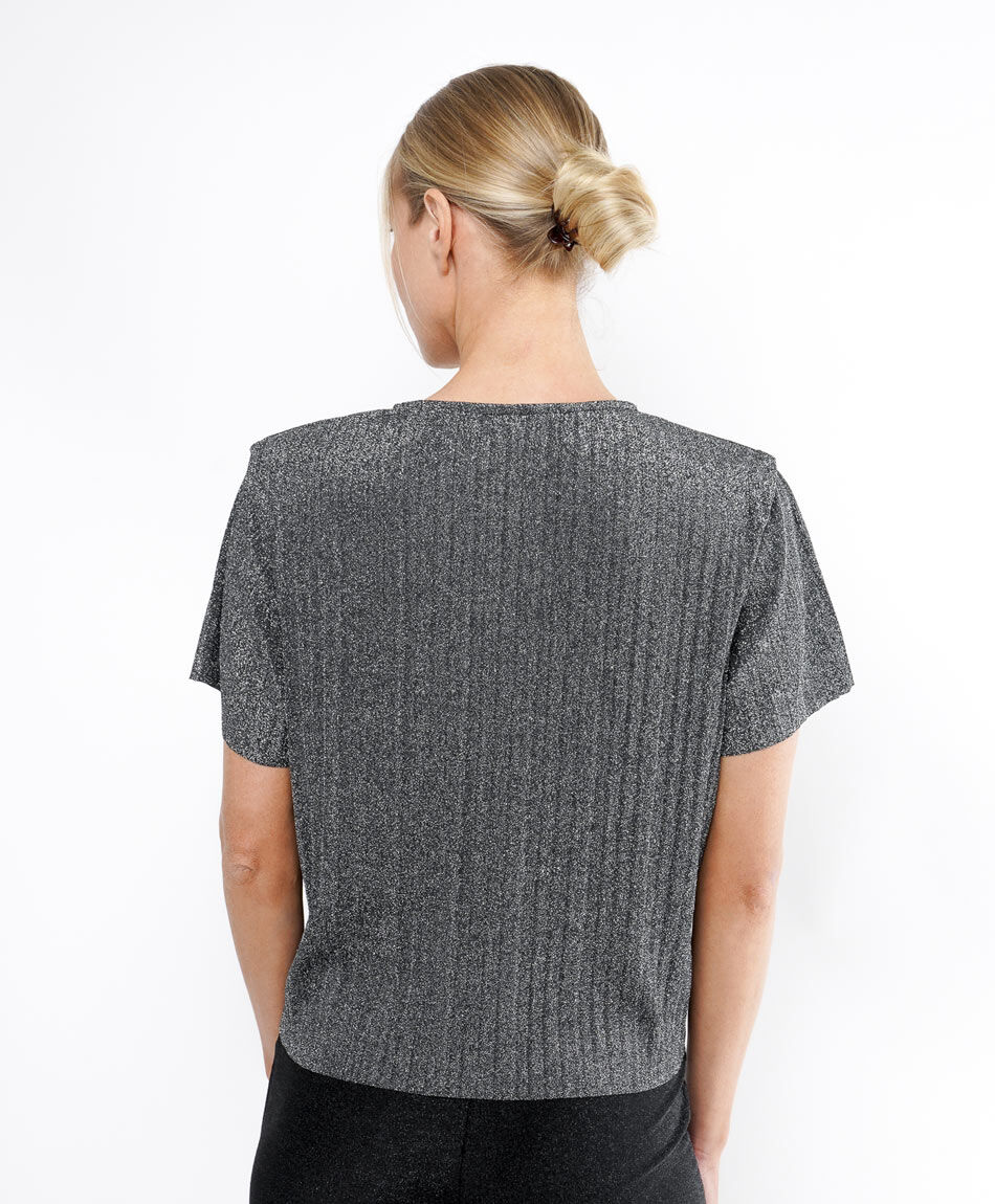 Remera mujer plisada plata