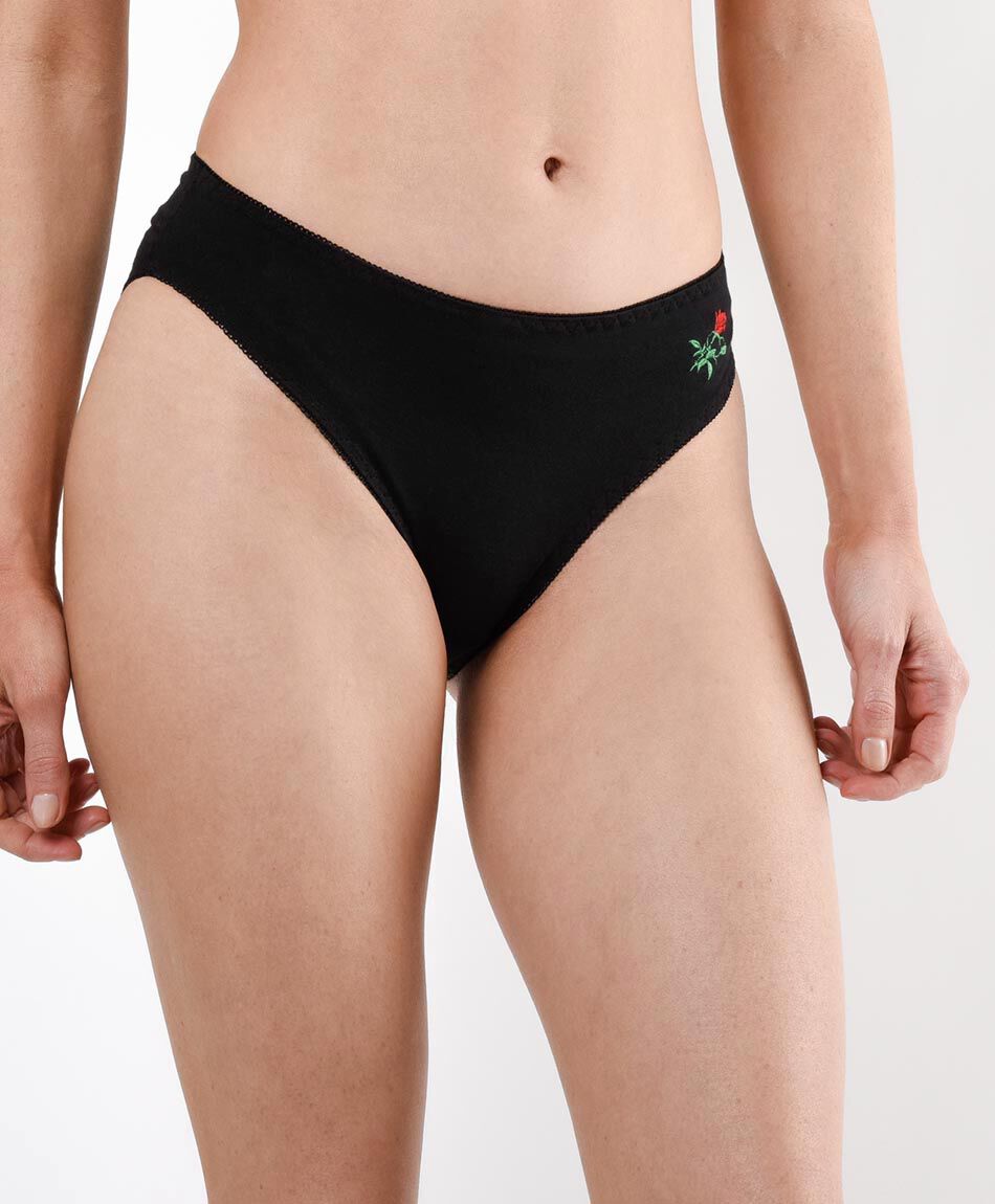 Bombacha bikini mujer liso flor bordada