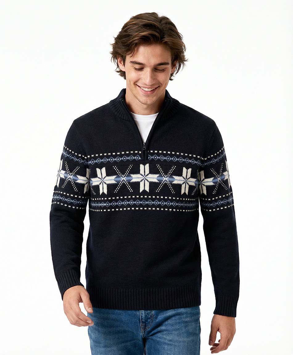 Sweater hombre cierre medio azul