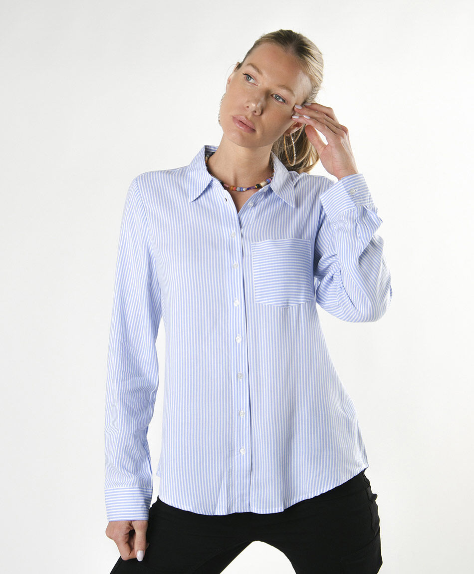 Blusa mujer rayas bolsillo azul