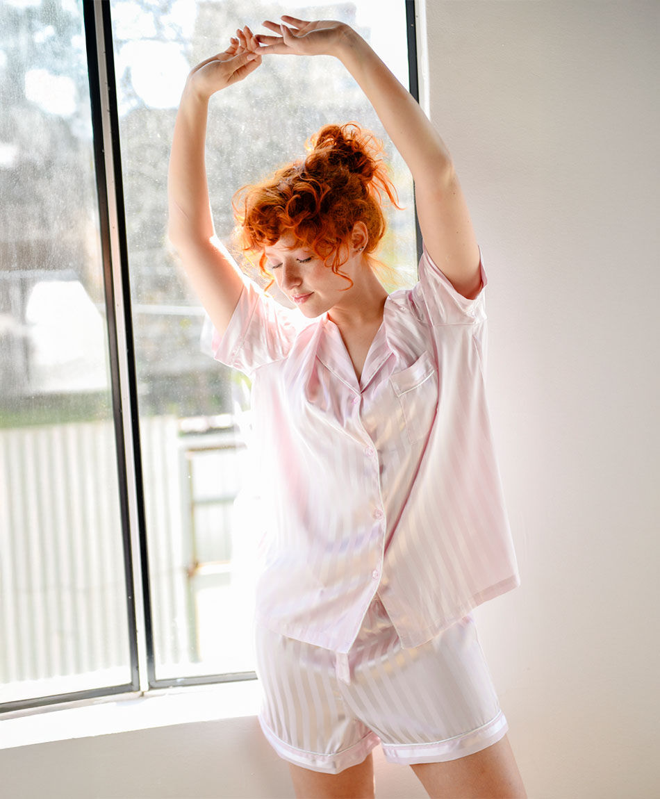 Pijama mujer camisero l&iacute;neas estilo sat&iacute;n