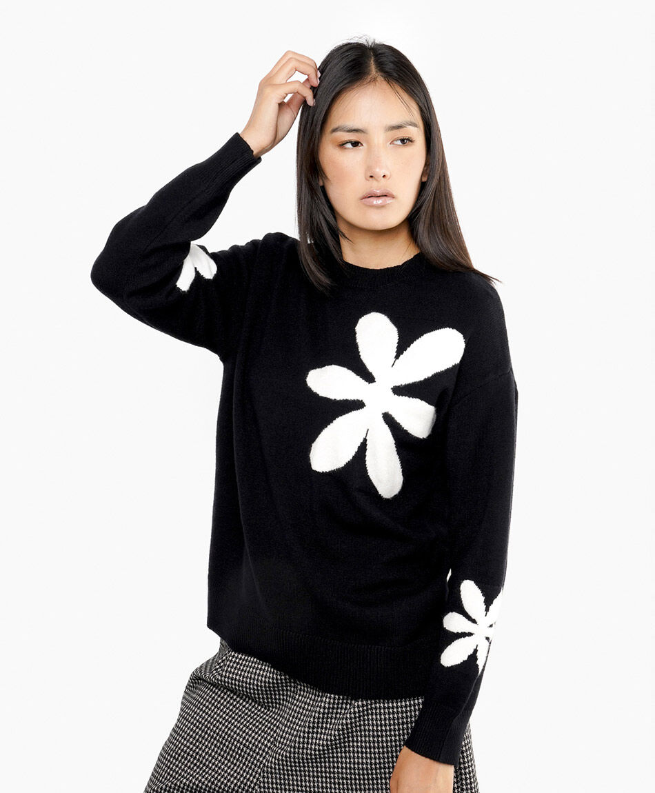 Sweater mujer flores blancas