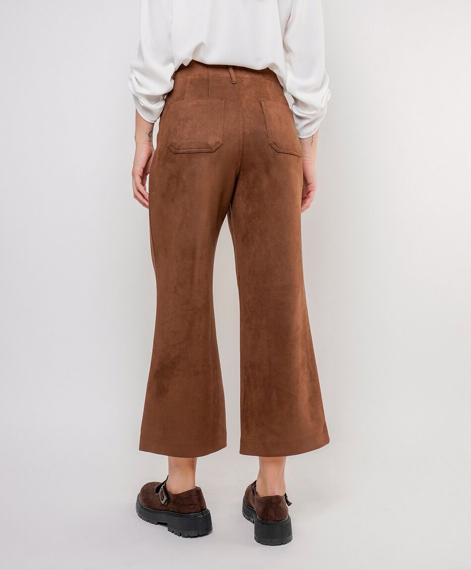 Pantal&oacute;n mujer suede caf&eacute; recto