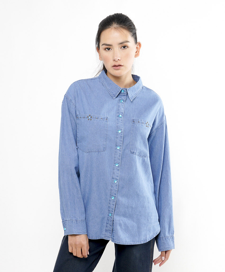 Camisa mujer denim tachas