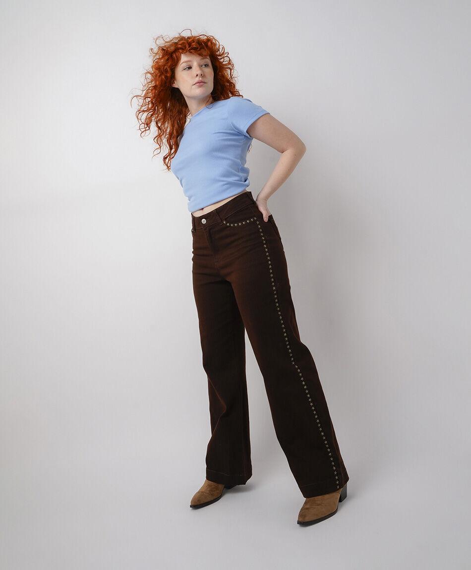 Jeans mujer straight estrellas costuras