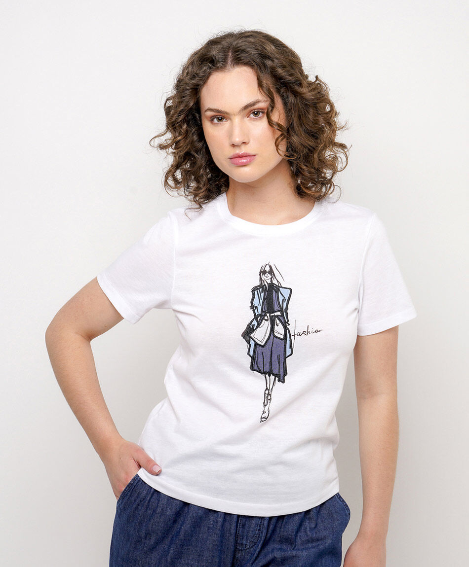 Remera mujer bordado denim
