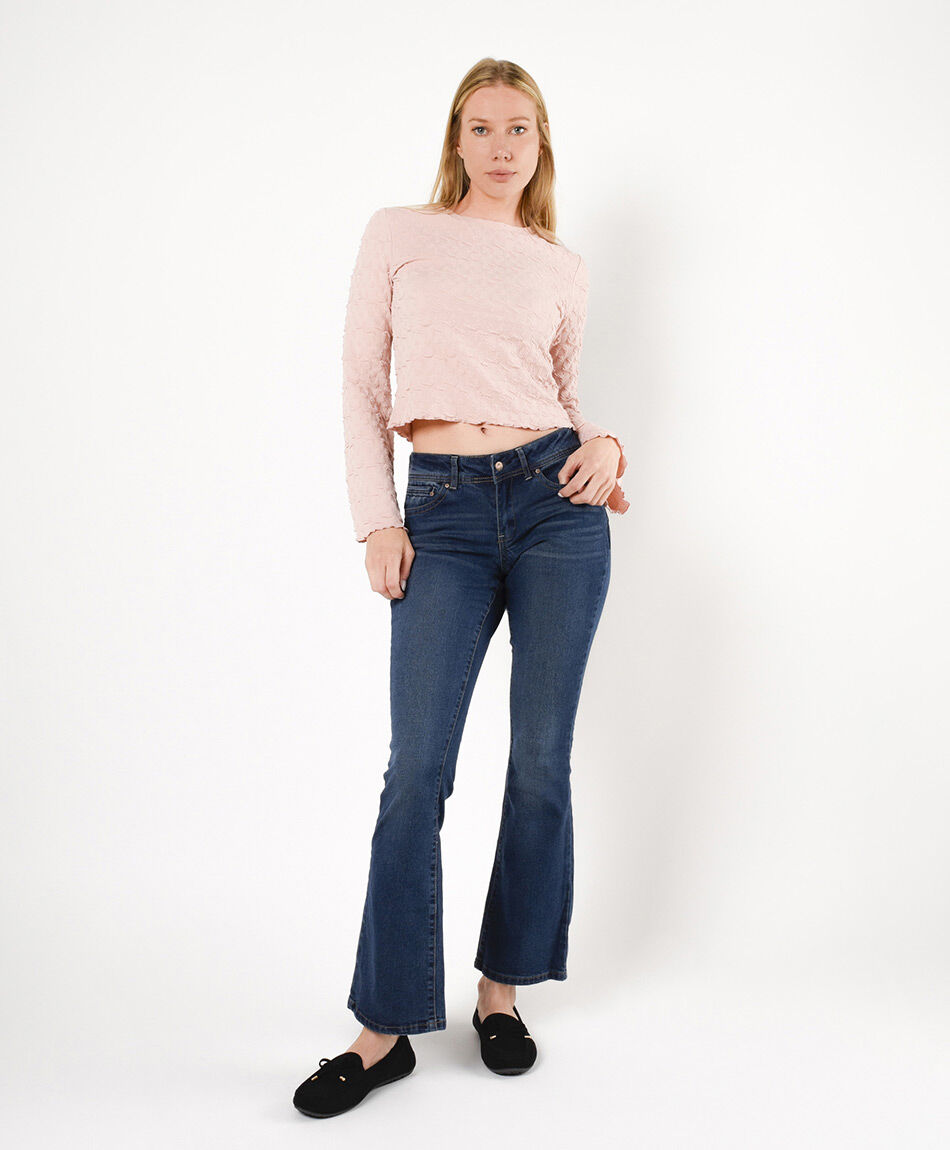 Jeans mujer botones en pretina flare