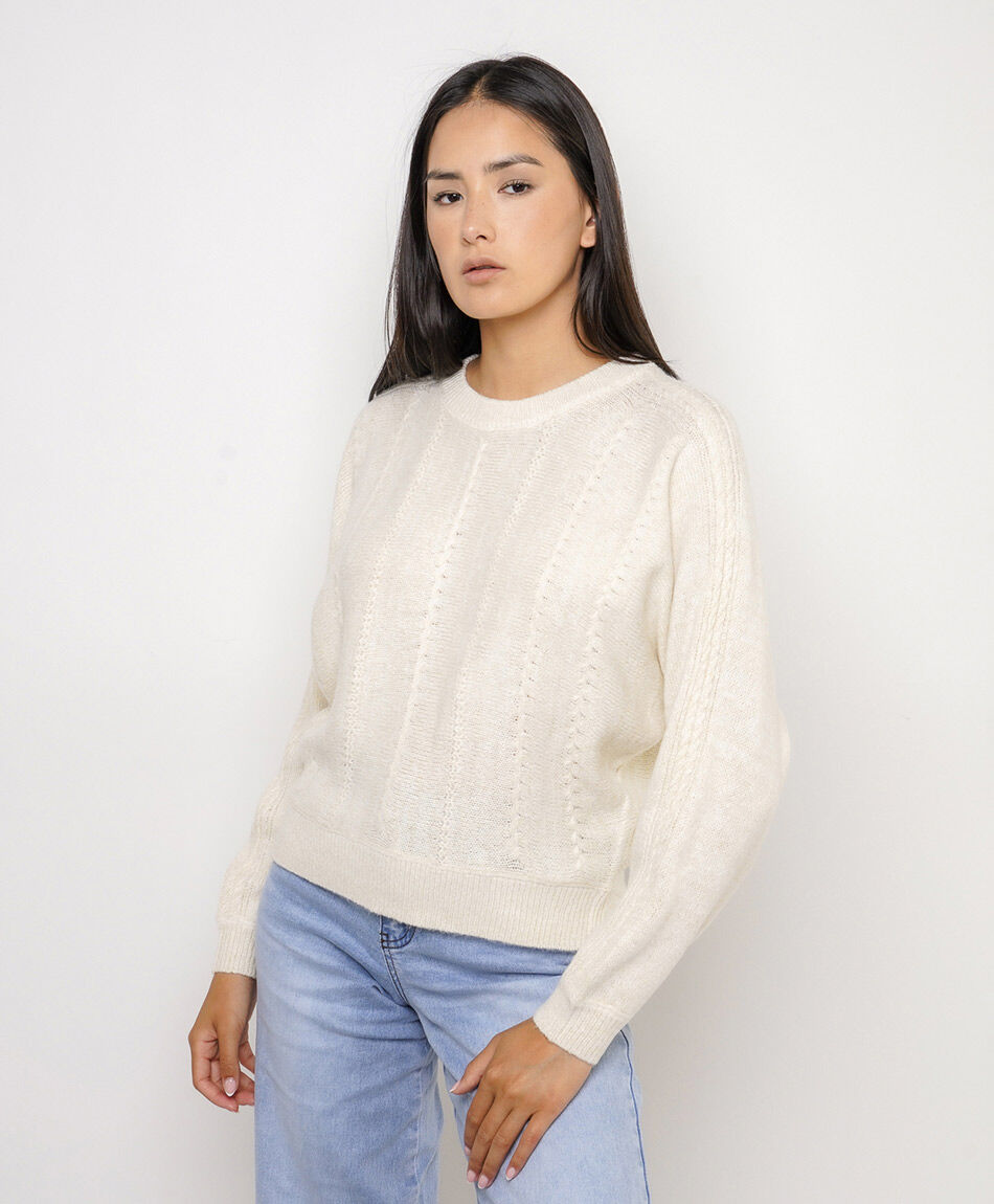Sweater mujer cuello redondo white