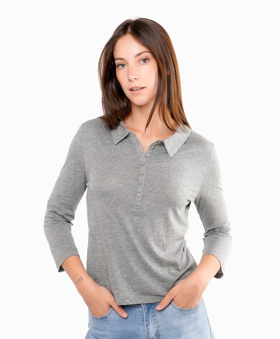 Remera mujer cuello polo grey