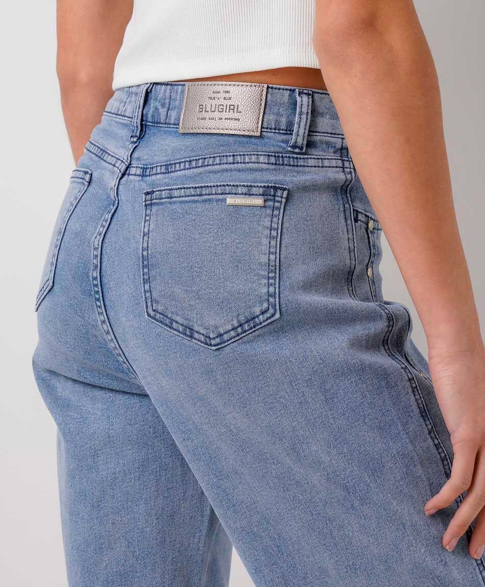 Jeans mujer wide leg tachas laterales