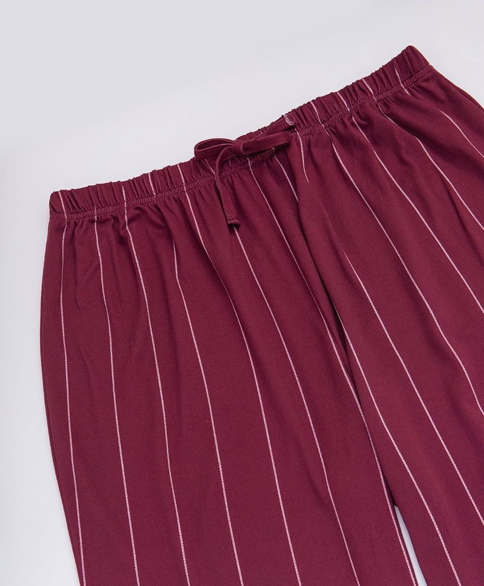 Pijama mujer camisero rayado burdeo