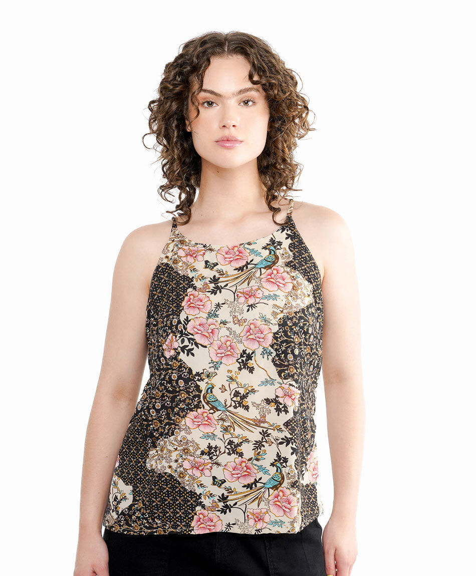 Camisa mujer plisada pajaros