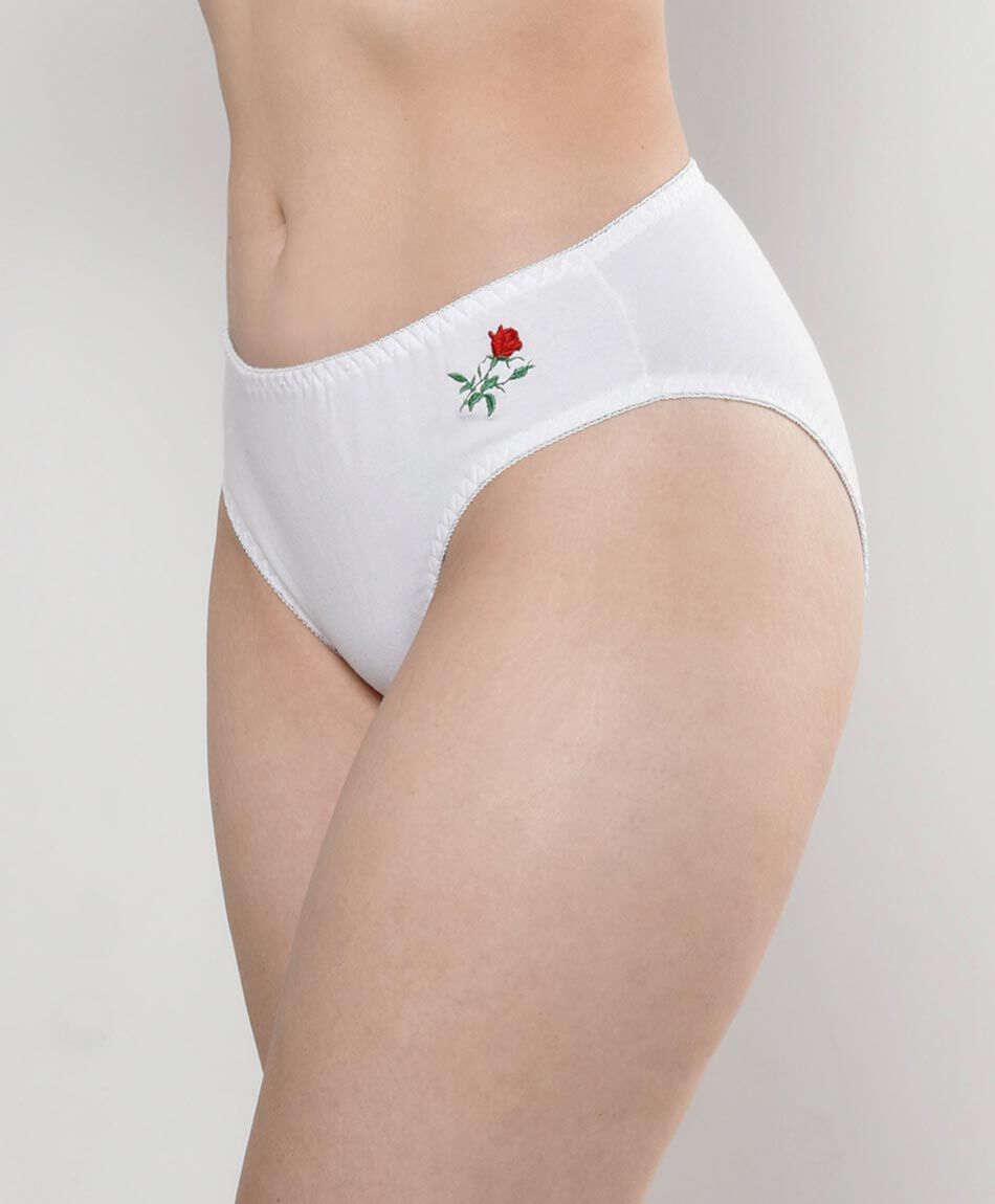 Bombacha bikini mujer liso flor bordada