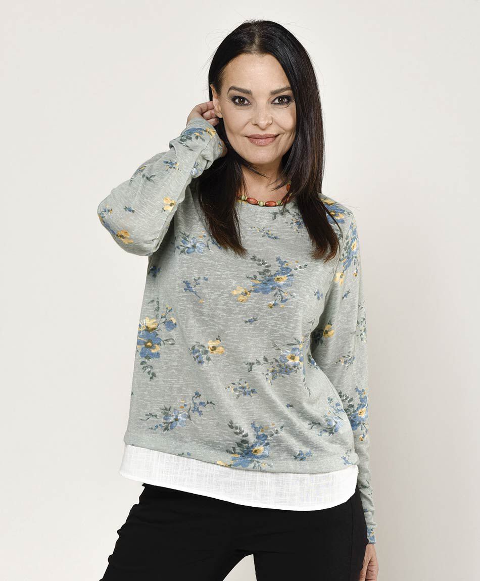 Polera mujer floreada doble basta - TRICOT