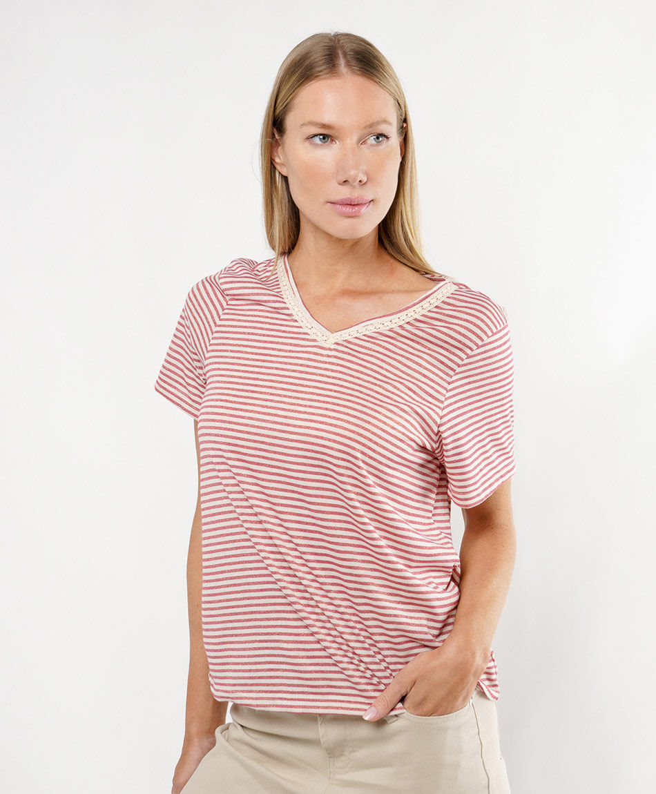 Remera mujer l&iacute;neas brillos