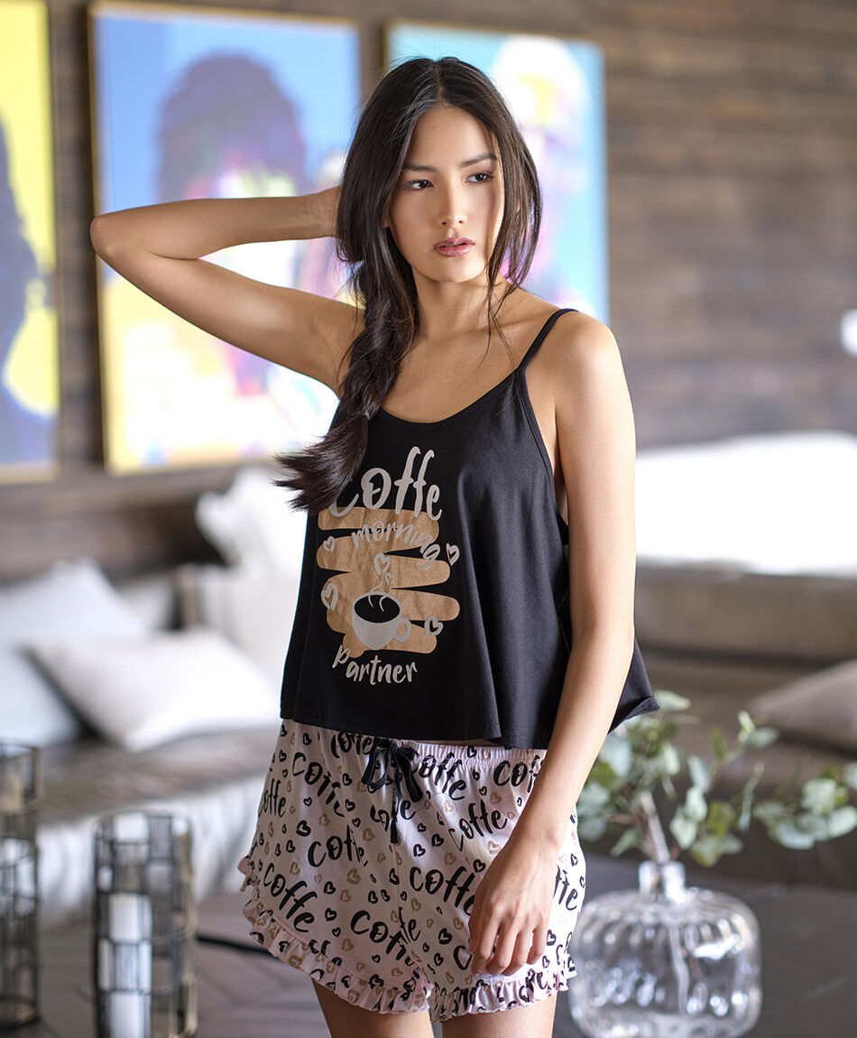 Pijama mujer caf&eacute; short