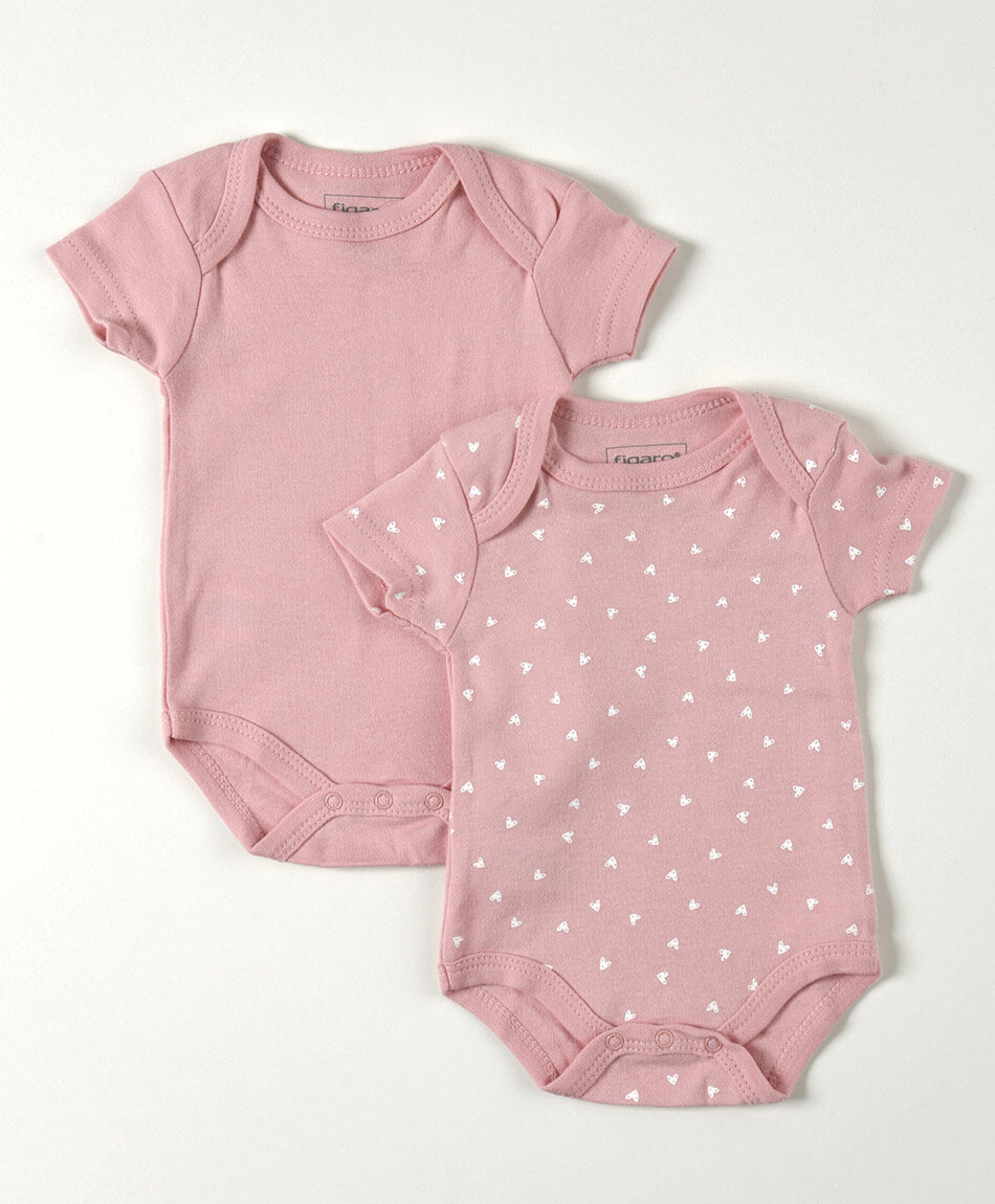 Pack 2 bodies beb&eacute; rosado liso y corazones