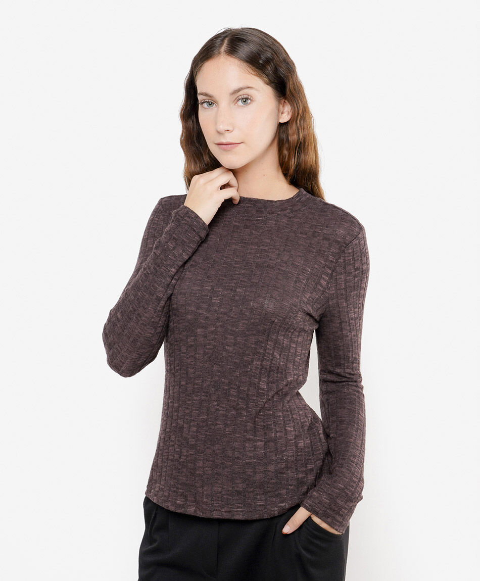 Remera mujer acanalada melange caf&eacute;