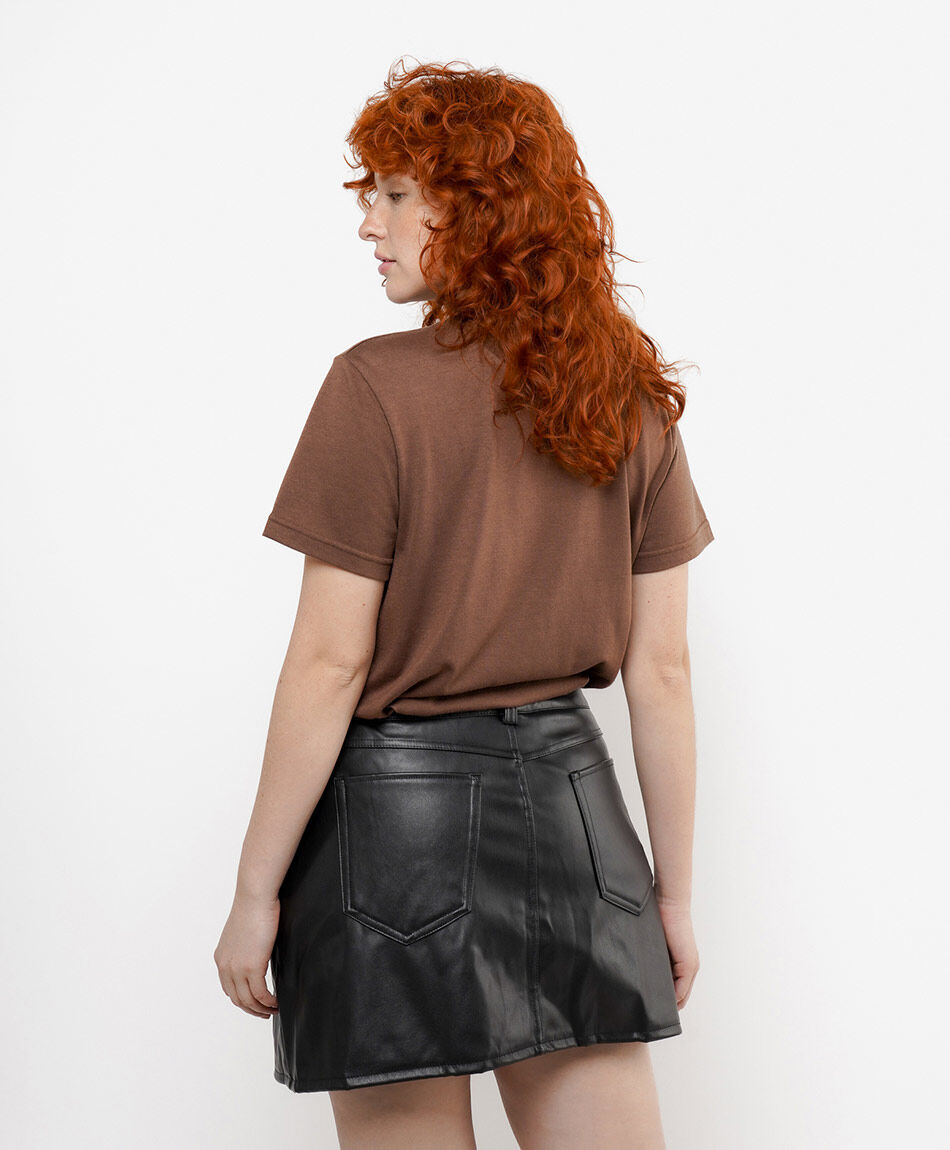 Mini pollera mujer short eco cuero negra