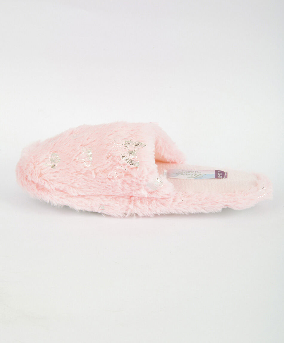 Pantufla mujer brillos mariposas rosada