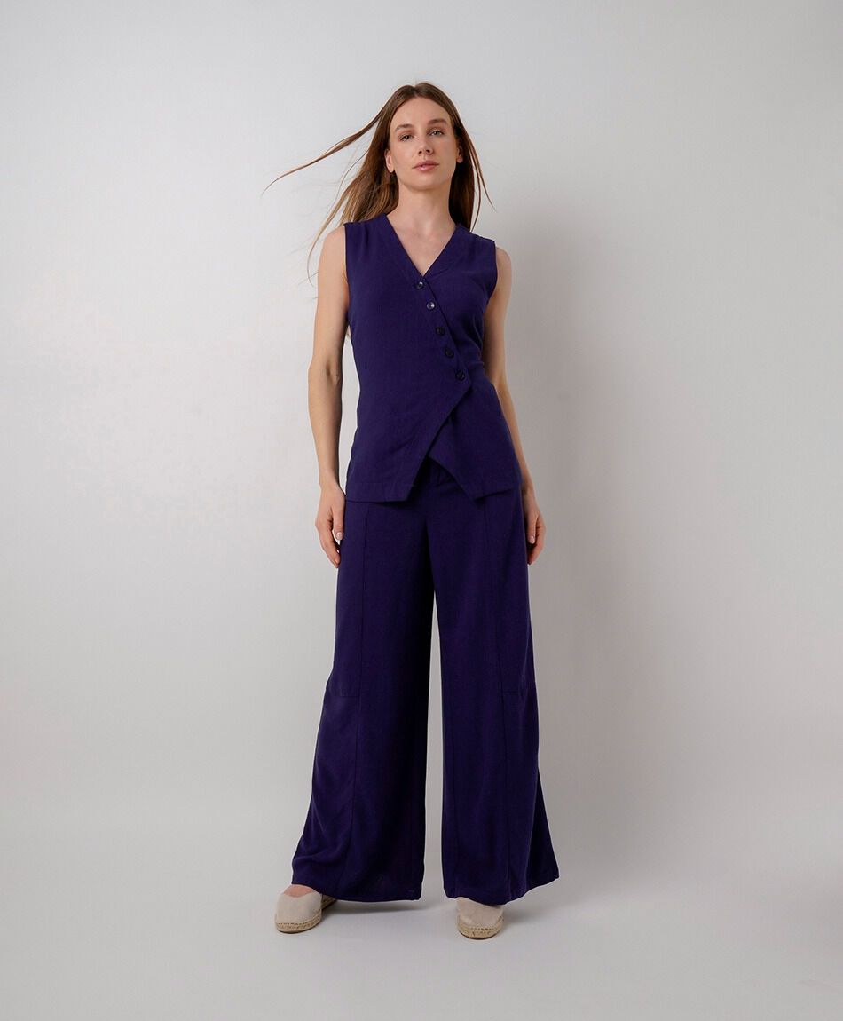Pantal&oacute;n mujer lino navy