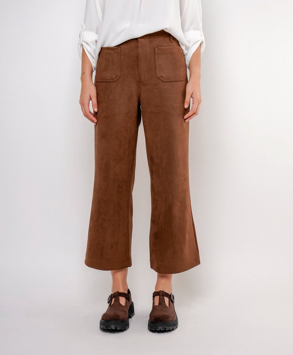 Pantal&oacute;n mujer suede caf&eacute; recto