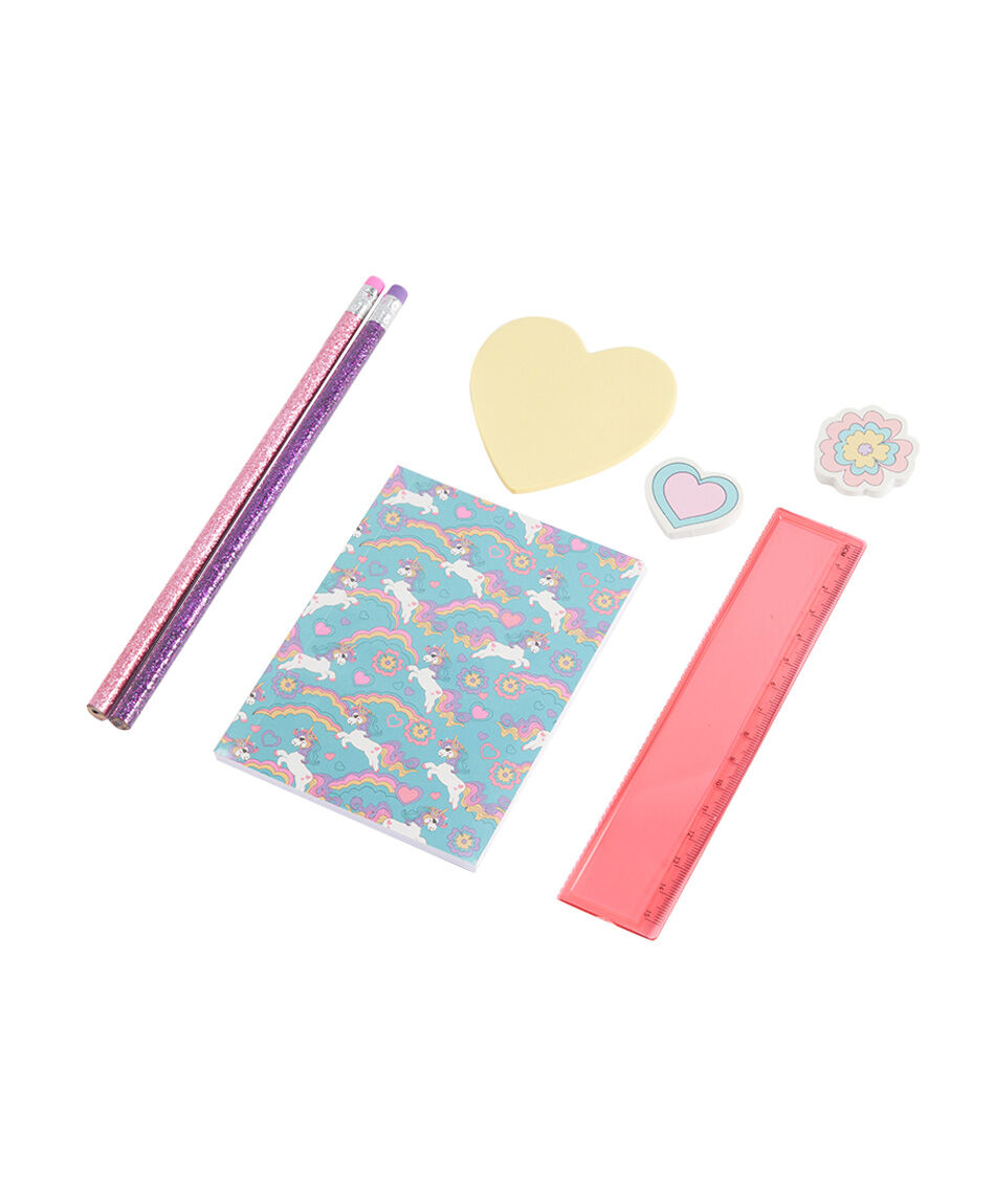 Set libreta + l&aacute;pices escolar unicornio