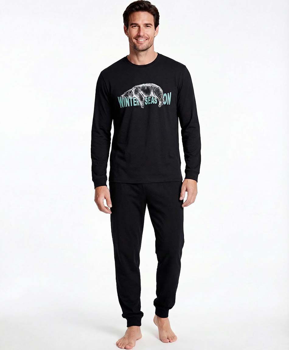 Pijama hombre estampado oso negro