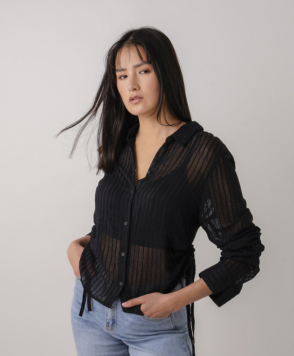 Camisa mujer transl&uacute;cida l&iacute;neas