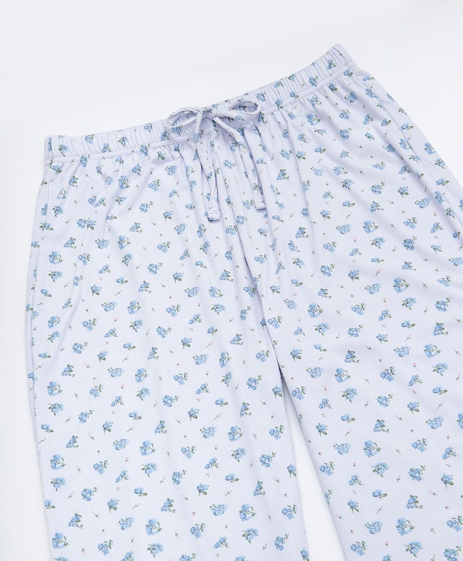 Pijama mujer acanalado florcitas azul