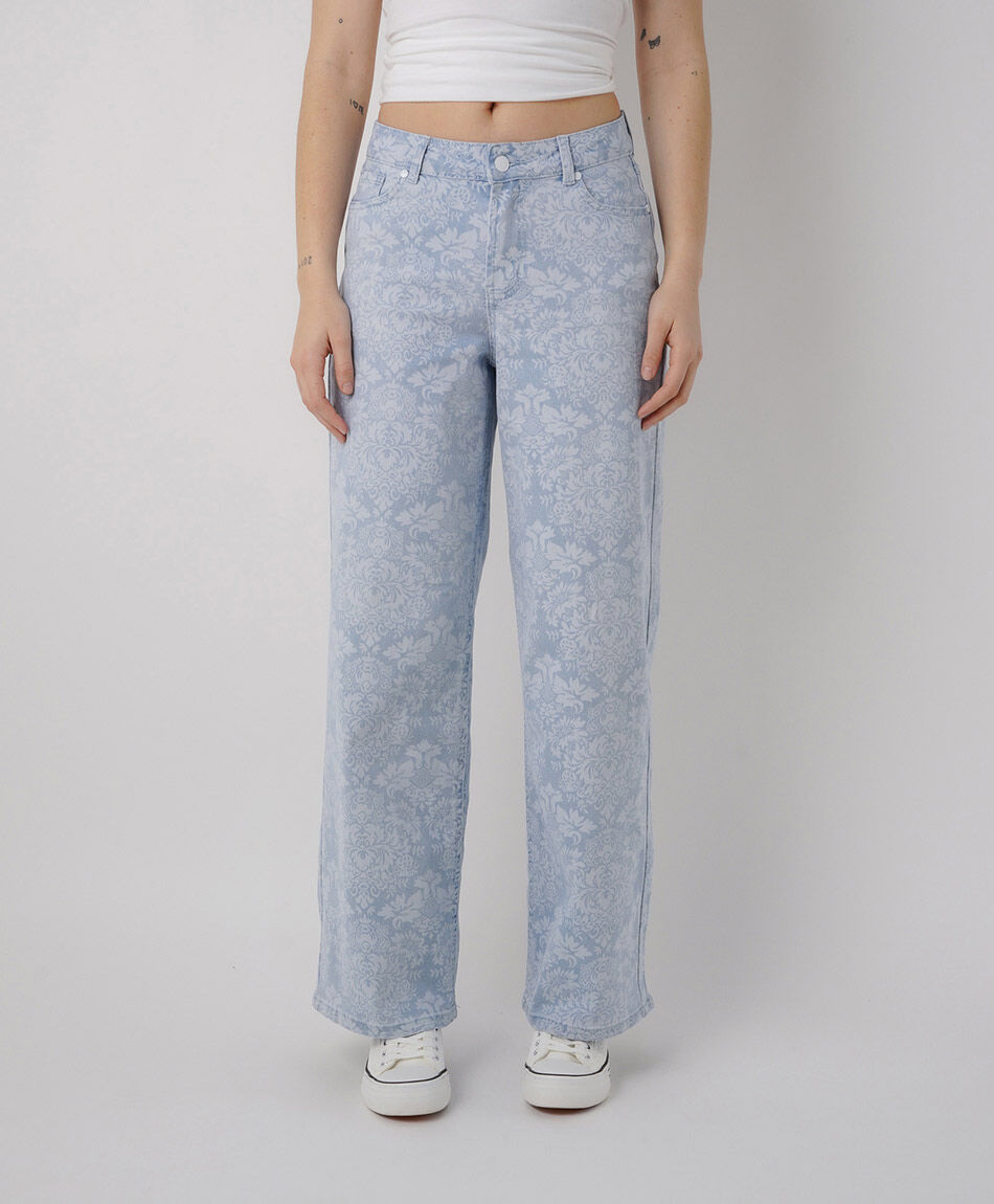Jeans mujer wide leg print jacquard