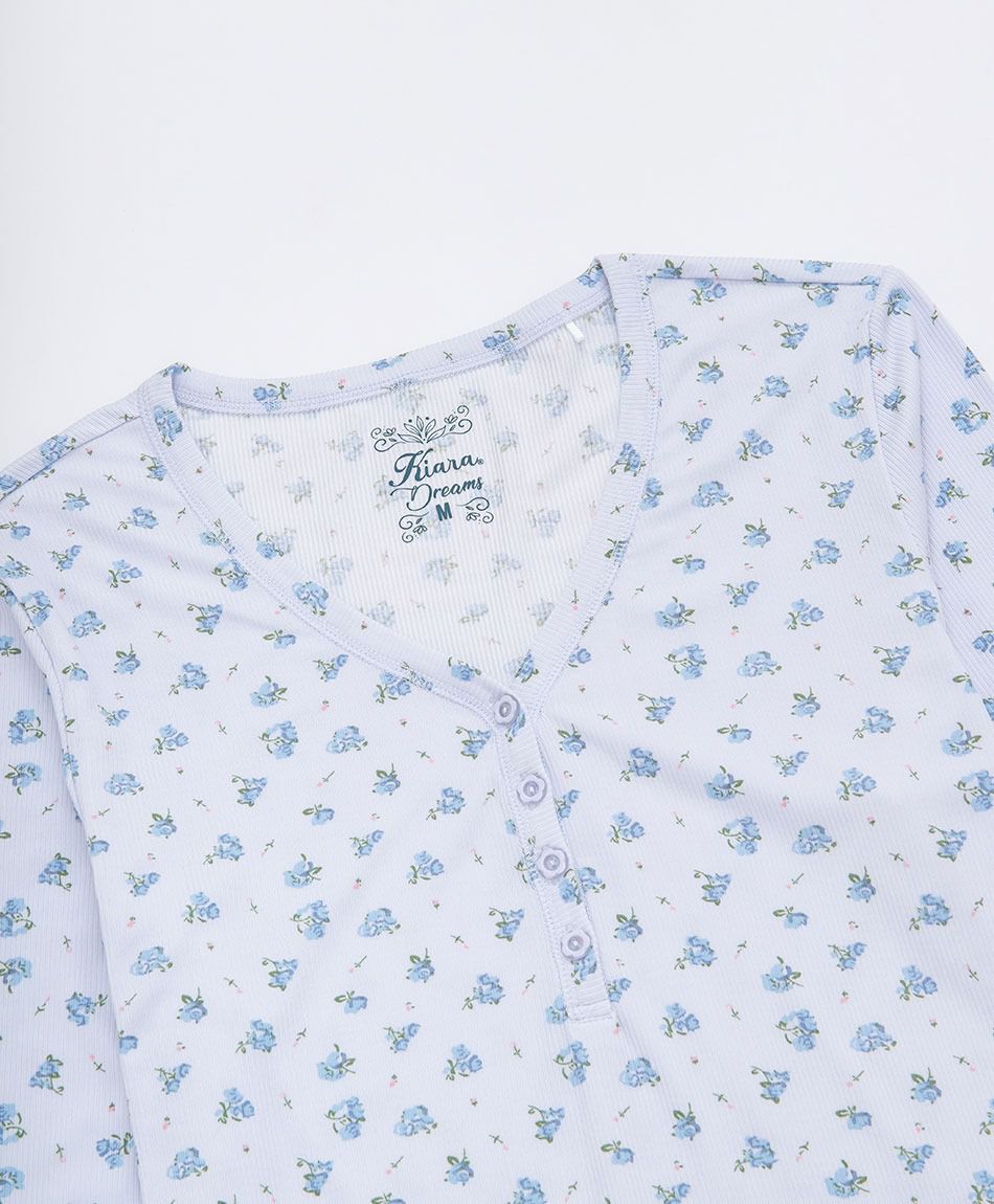 Pijama mujer acanalado florcitas azul