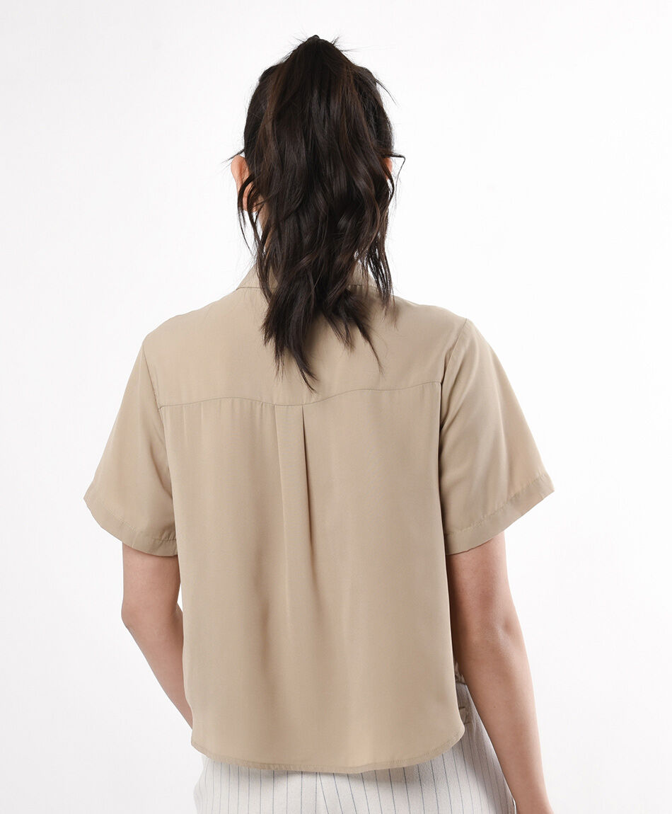 Camisa mujer manga corta beige