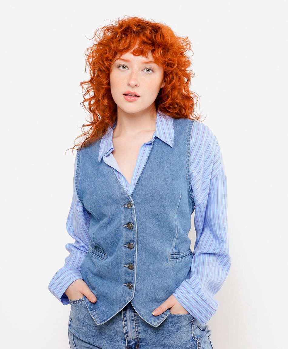 Vest mujer denim botones
