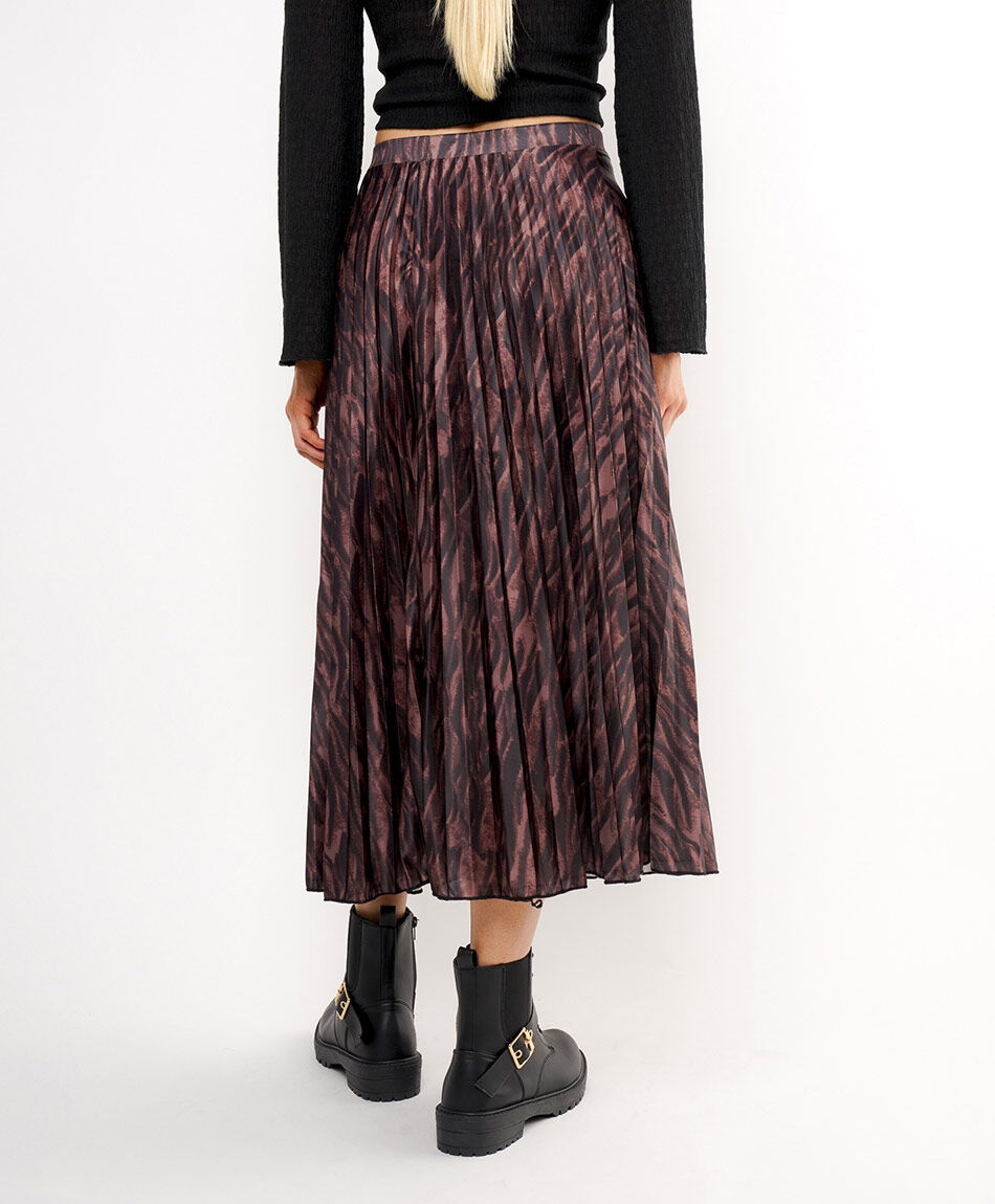 Pollera mujer midi estampado cebra plisada