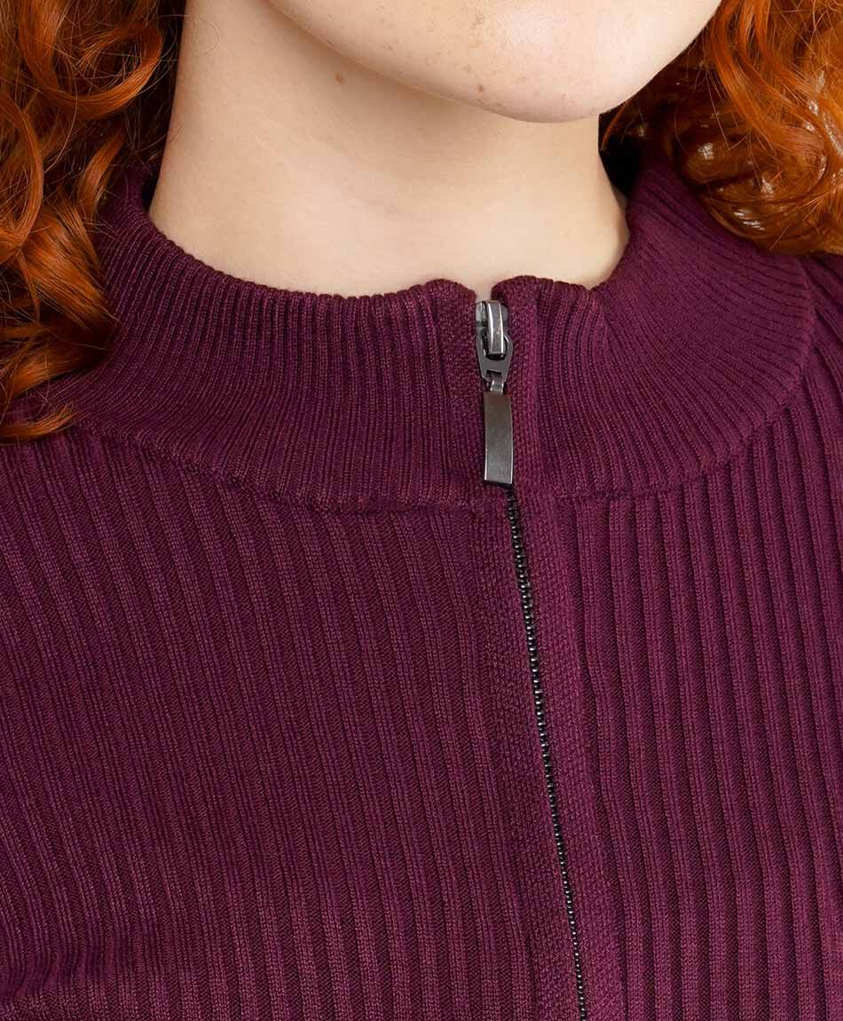 Cardigan mujer con cierre burdeo