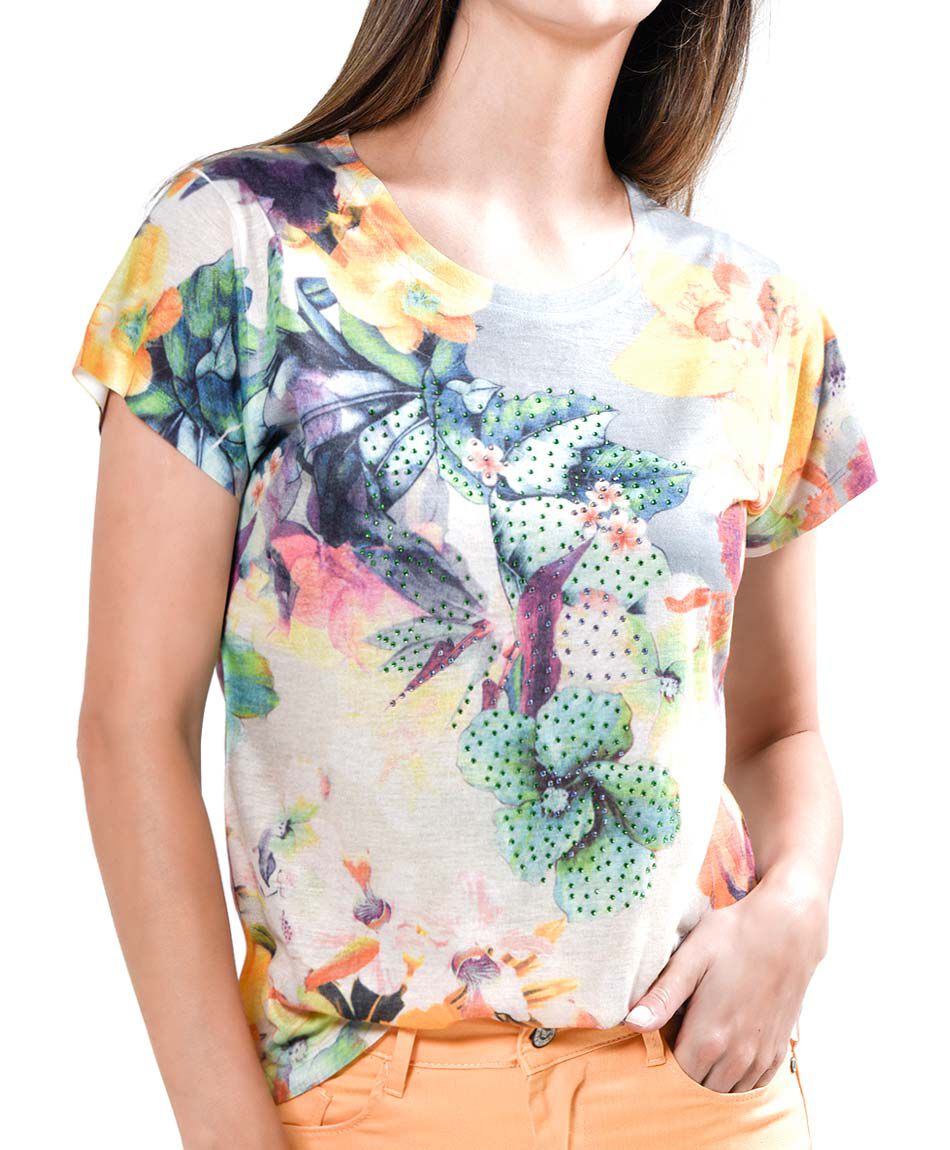 Polera flores strass