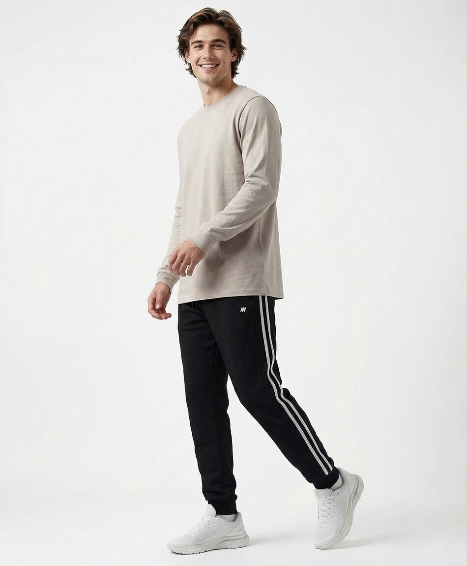 Pantal&oacute;n deportivo hombre negro linea doble