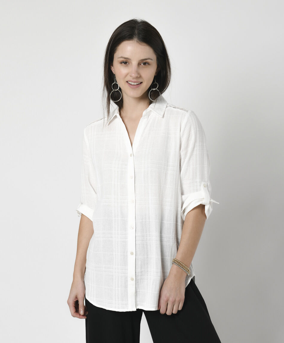 Blusa mujer cuadros encaje