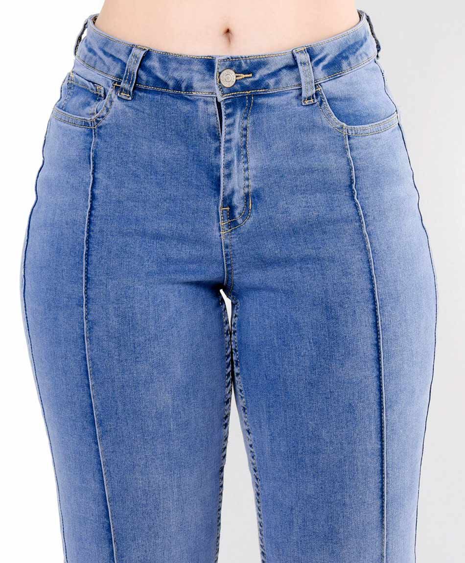 Jeans mujer costura frontal flare