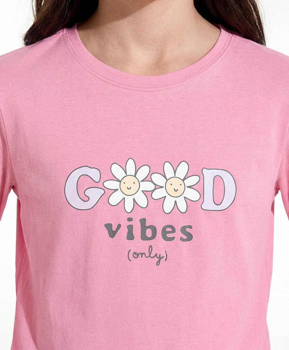 Remera ni&ntilde;a good vibes rosa