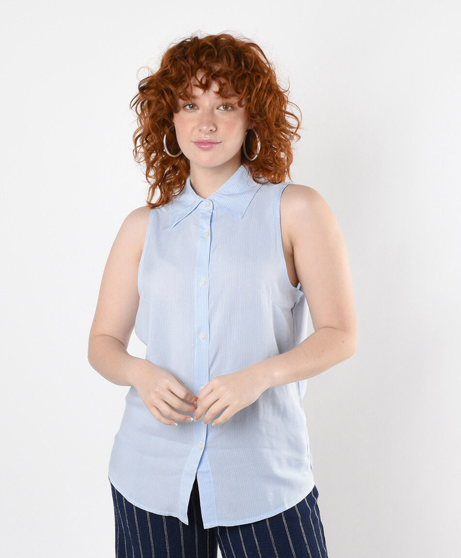 Blusa mujer celeste sin mangas