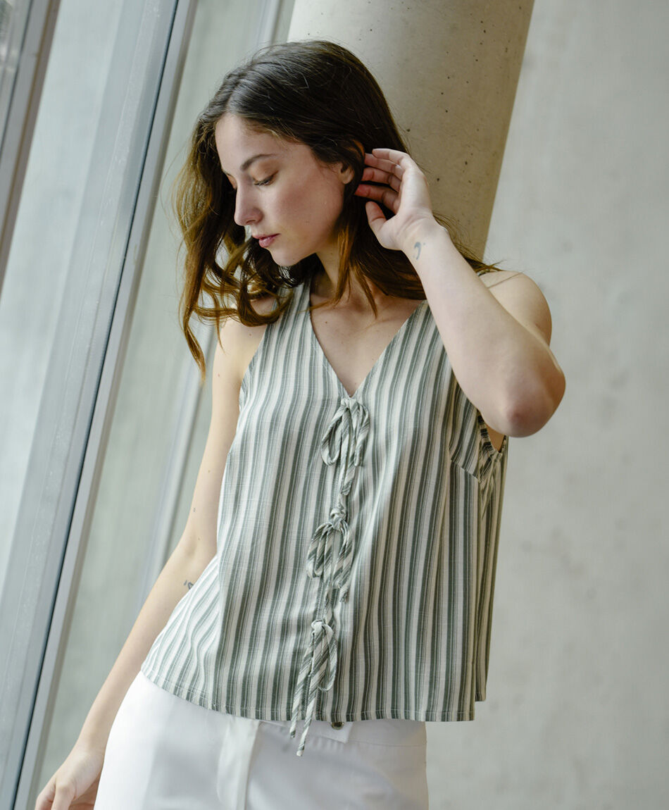 Camisa mujer chaleco l&iacute;neas lino