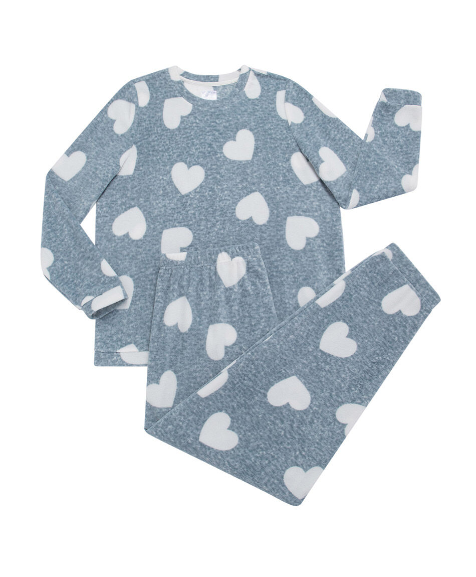 Pijama mujer polar corazones white