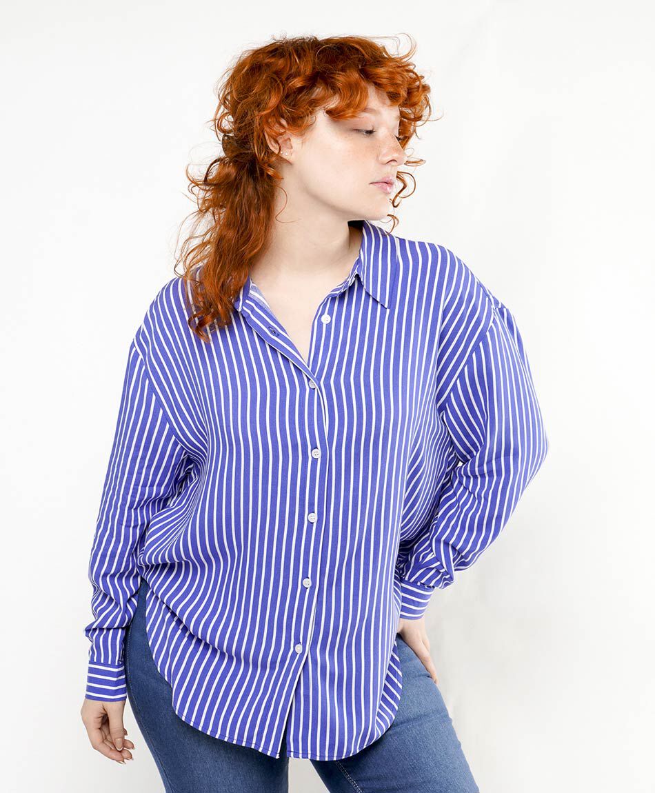 Camisa mujer l&iacute;neas azul