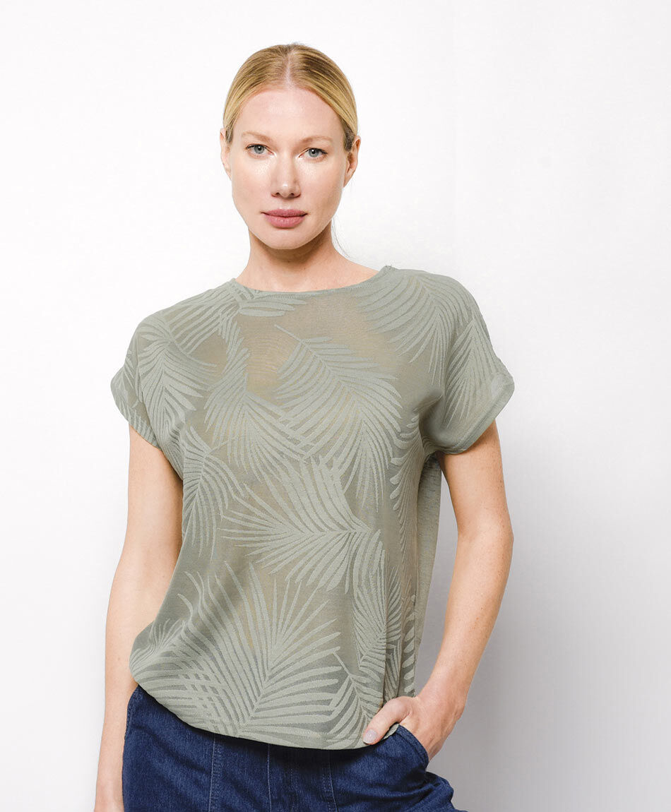 Remera mujer hojas relieve