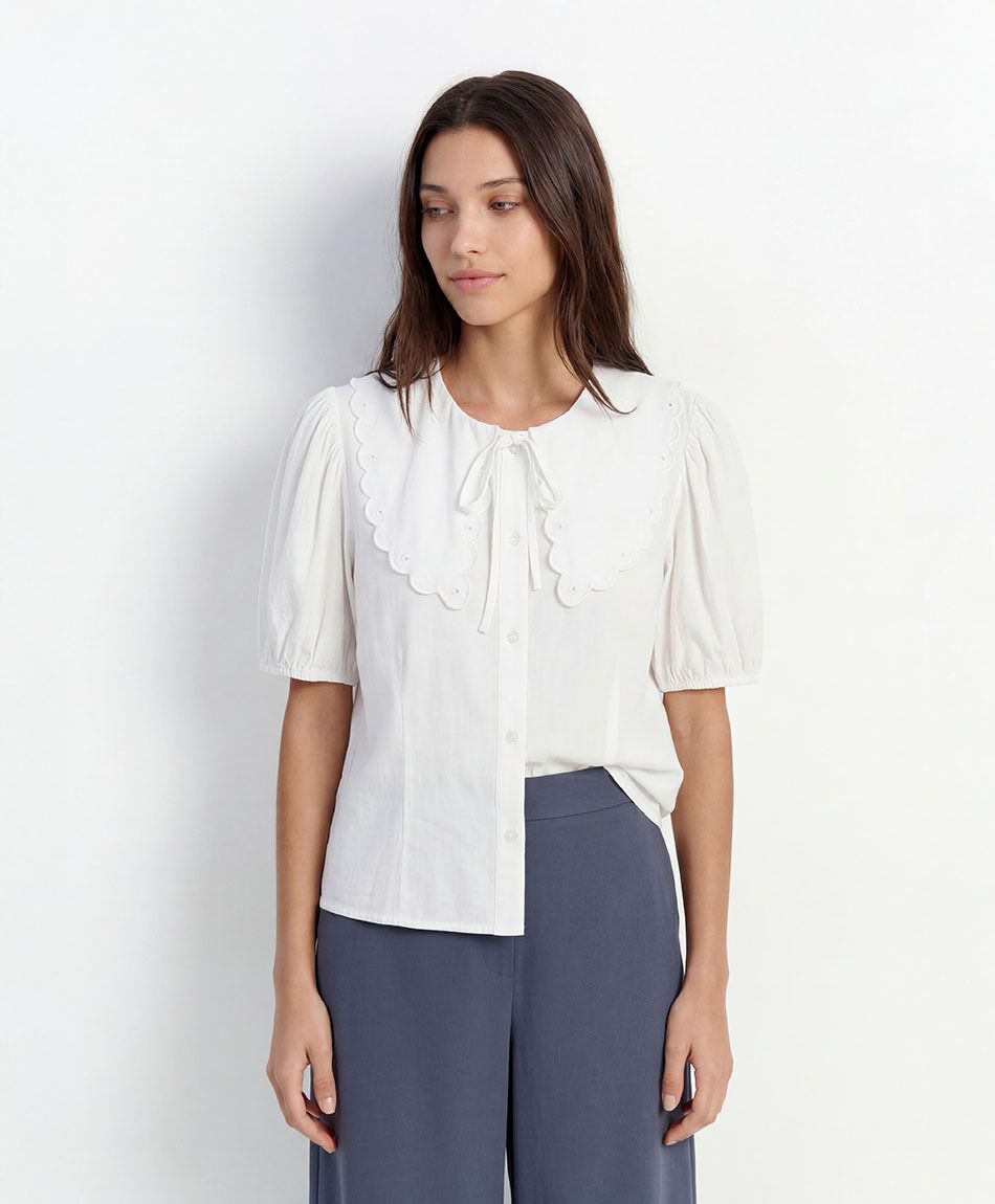 Camisa mujer cuello bordado