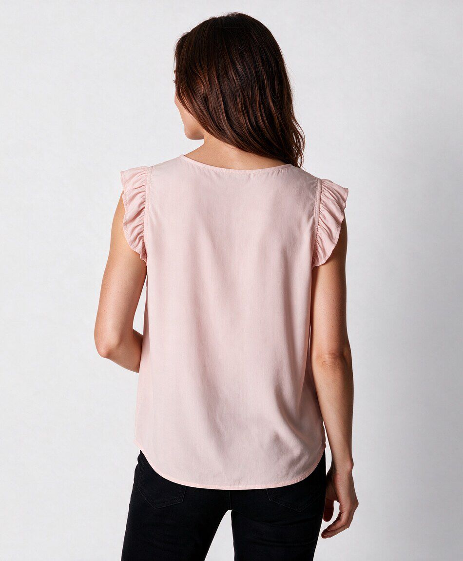 Blusa mujer lisa vuelos botones