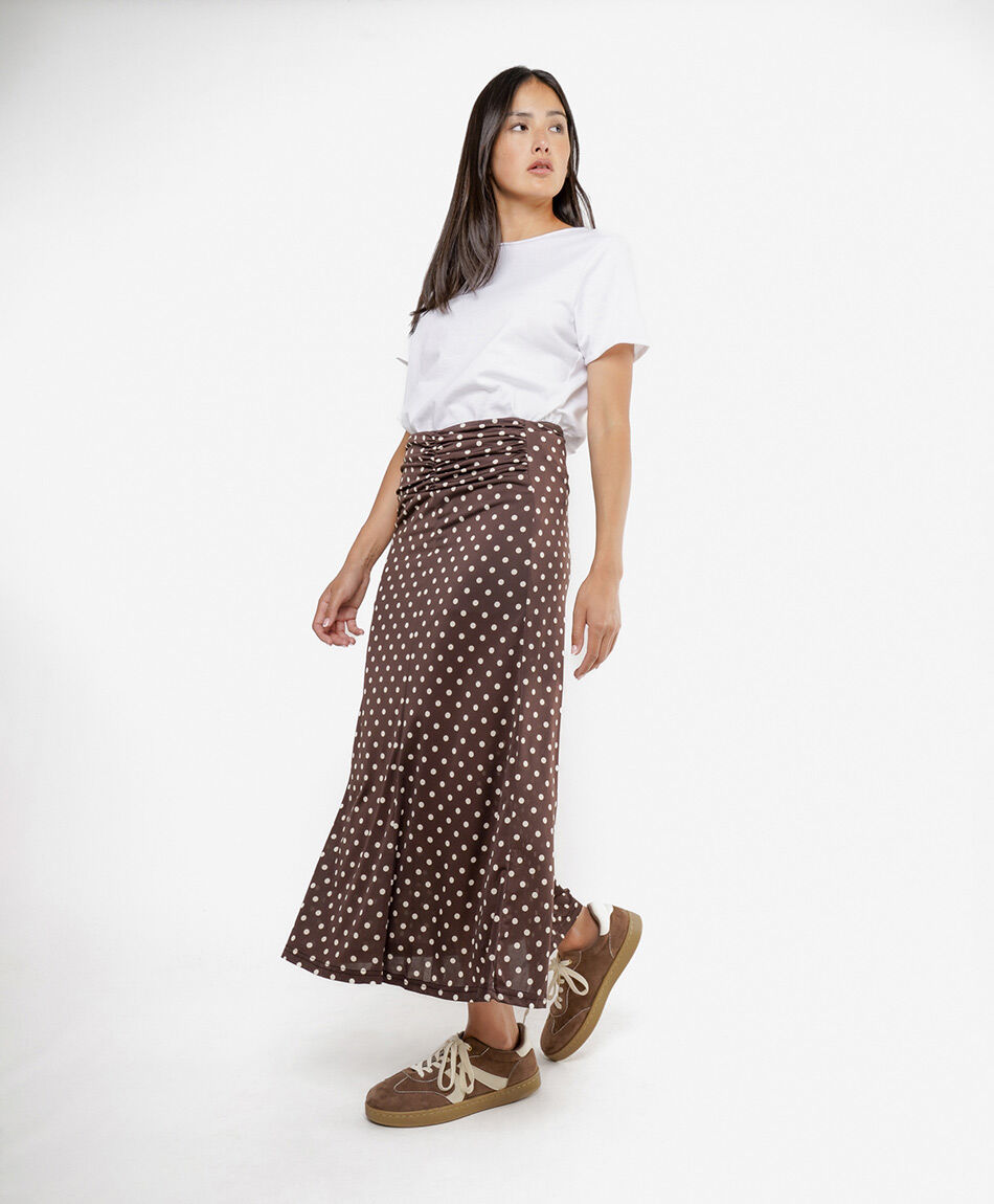 Pollera mujer dise&ntilde;o lunares brown