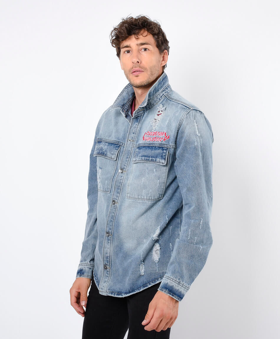 Chaqueta hombre denim doble estampado